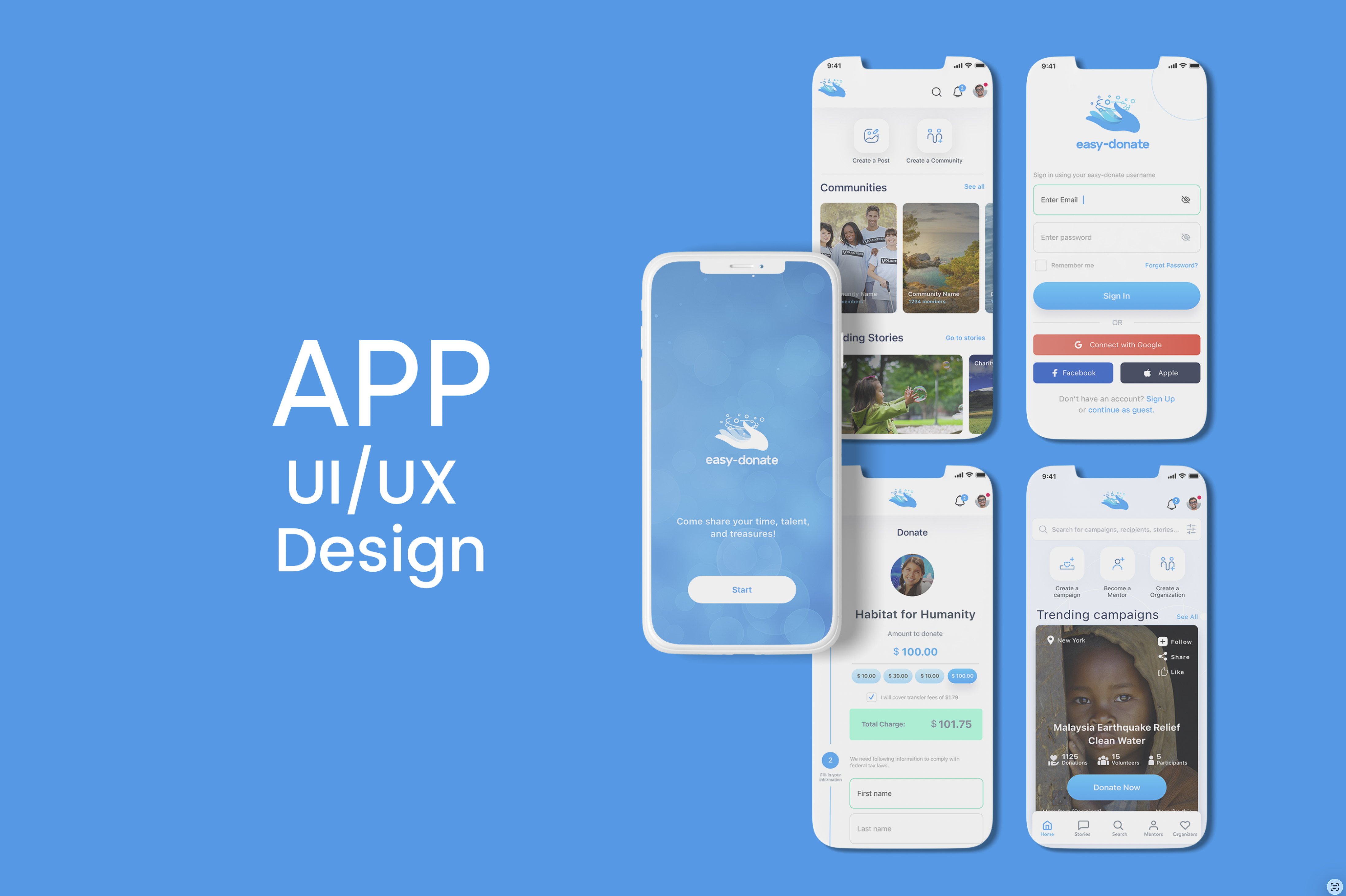 Tablero de diseño UI de la aplicación Easy Donate