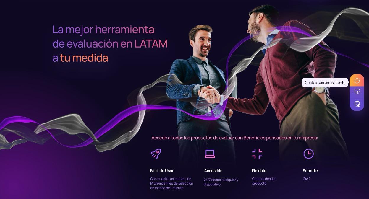 Interfaz web oscura de evaluar.com con dirección visual renovada