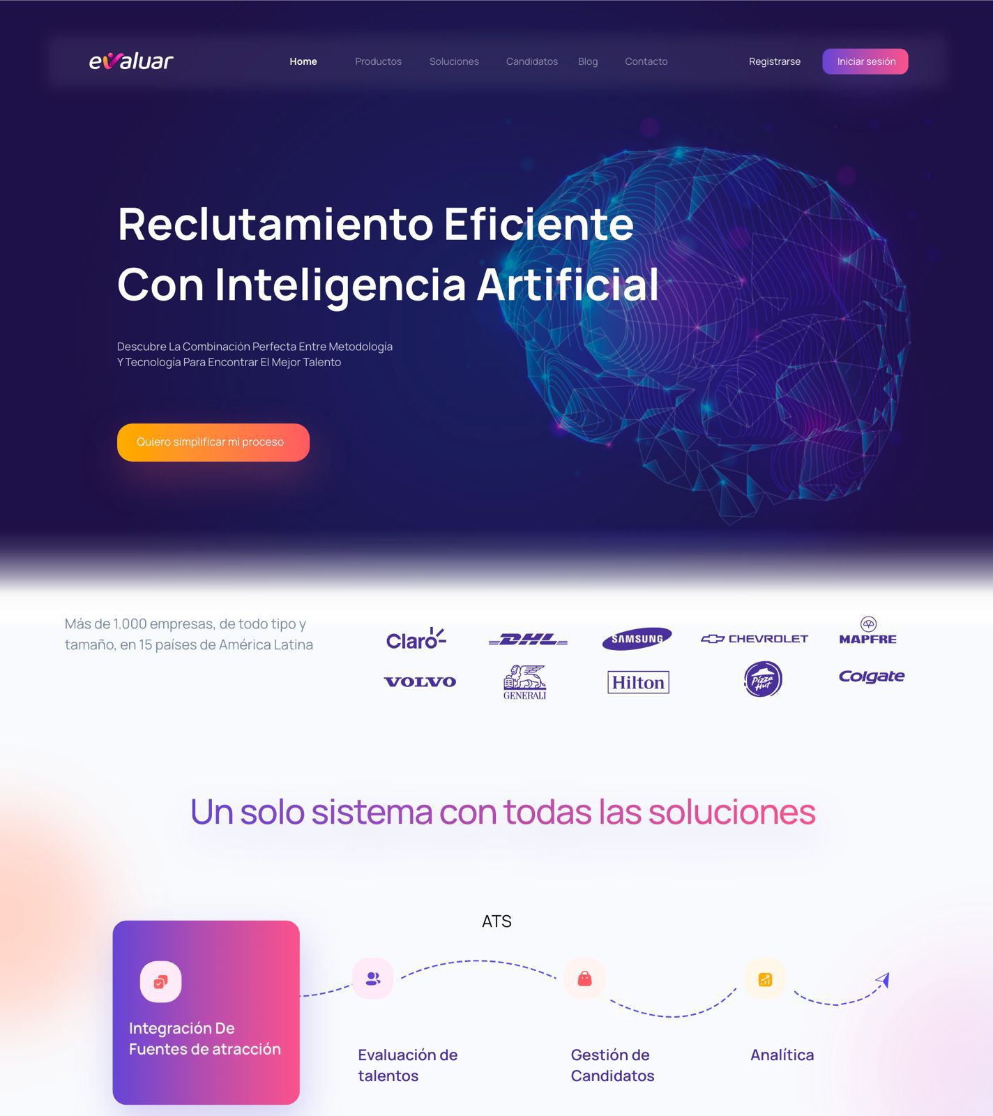 Interfaz web de evaluar.com aplicada a soluciones y reclutamiento